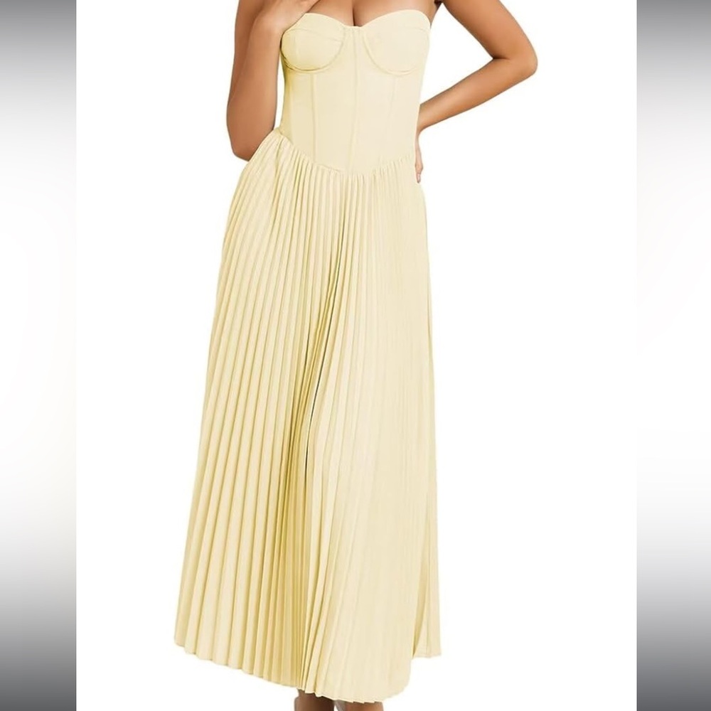 NWT Butter Yellow Strapless Pleated Dress